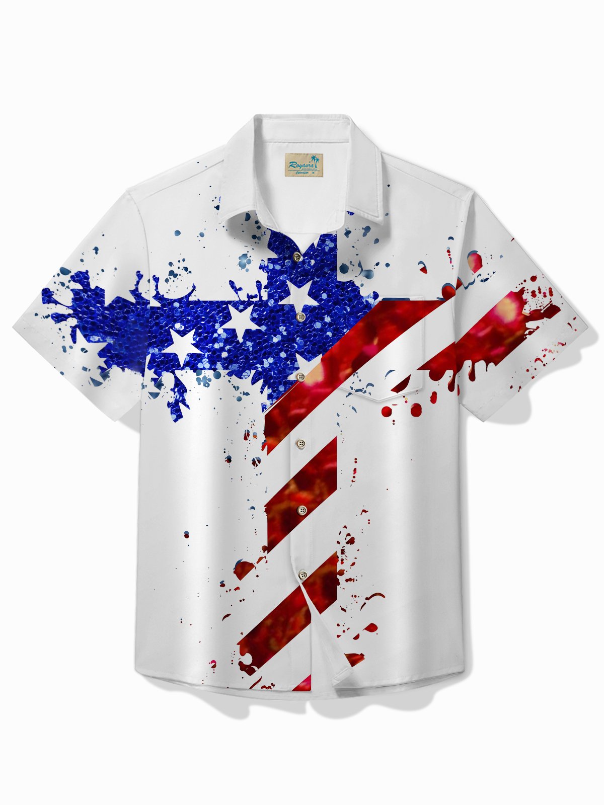 Royaura®  Holiday Men's Independence Day Flag Cross Print Casual Breathable Short Sleeve Shirt Big Tall