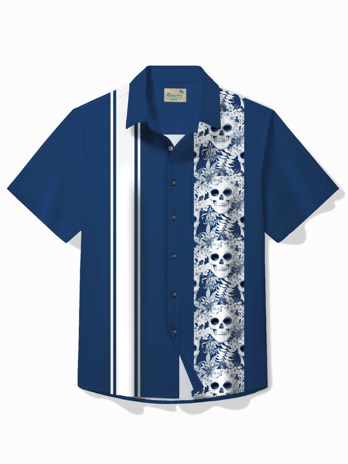 Royaura® Vintage Bowling Skull Print Chest Pocket Men's High Tall Shirt Big Tall