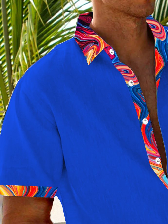 Royaura® Basic Men's Hawaiian Shirt Abstract Textured Print Stretch Pocket Camping Shirt