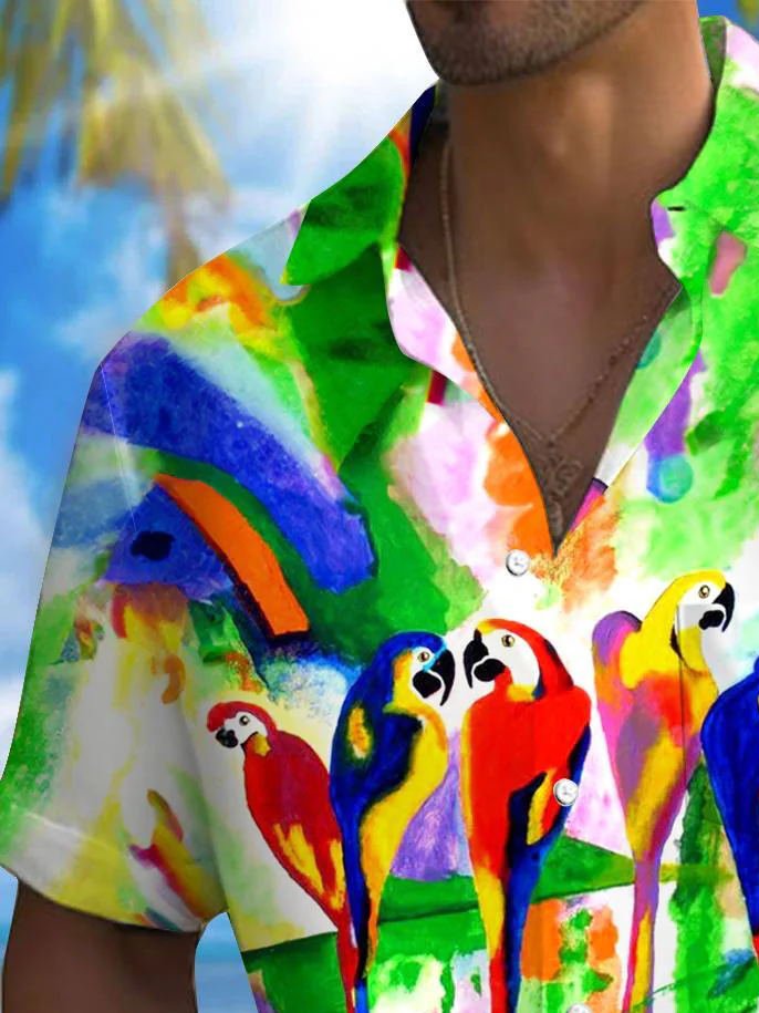 Royaura® Beach Vacation Men's Hawaiian Shirt Parrot Print Pocket Camping Shirt Big Tall