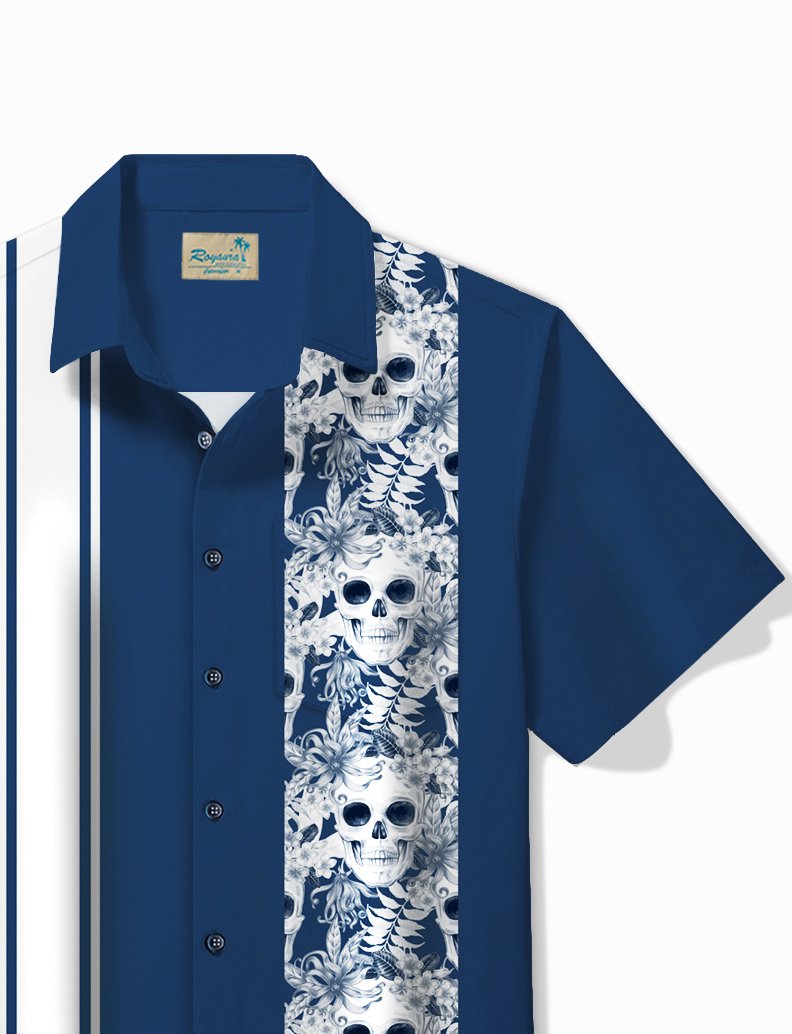 Royaura® Vintage Bowling Skull Print Chest Pocket Men's High Tall Shirt Big Tall