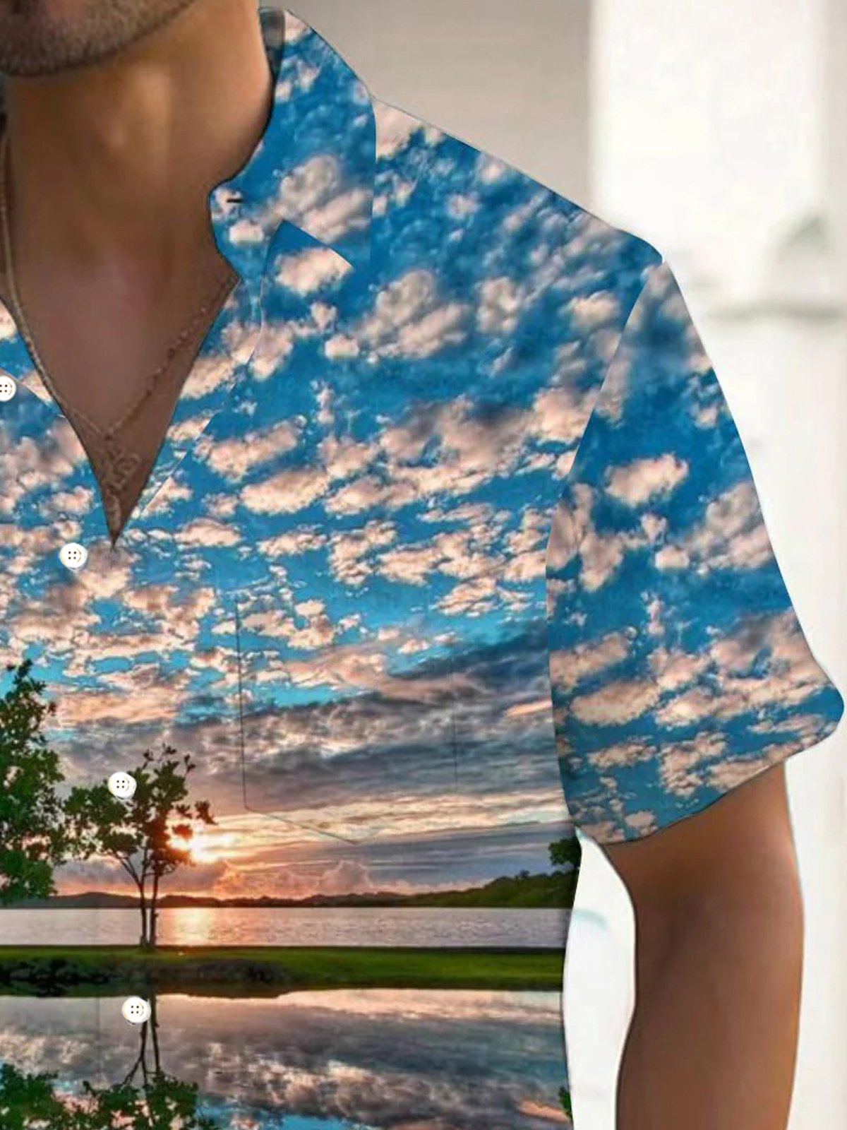 Royaura® Hawaii Natural Landscape Coconut Tree 3D Print Men's Button Pocket Short Sleeve Shirt Big & Tall