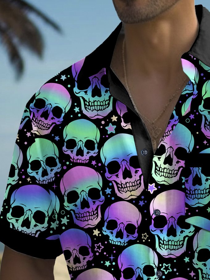 Royaura® Vintage Skull Print Chest Pocket Men's Tall Shirt Big Tall