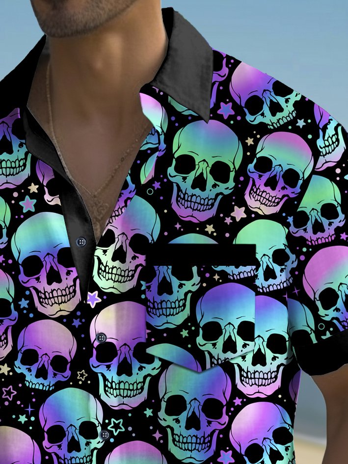 Royaura® Vintage Skull Print Chest Pocket Men's Tall Shirt Big Tall