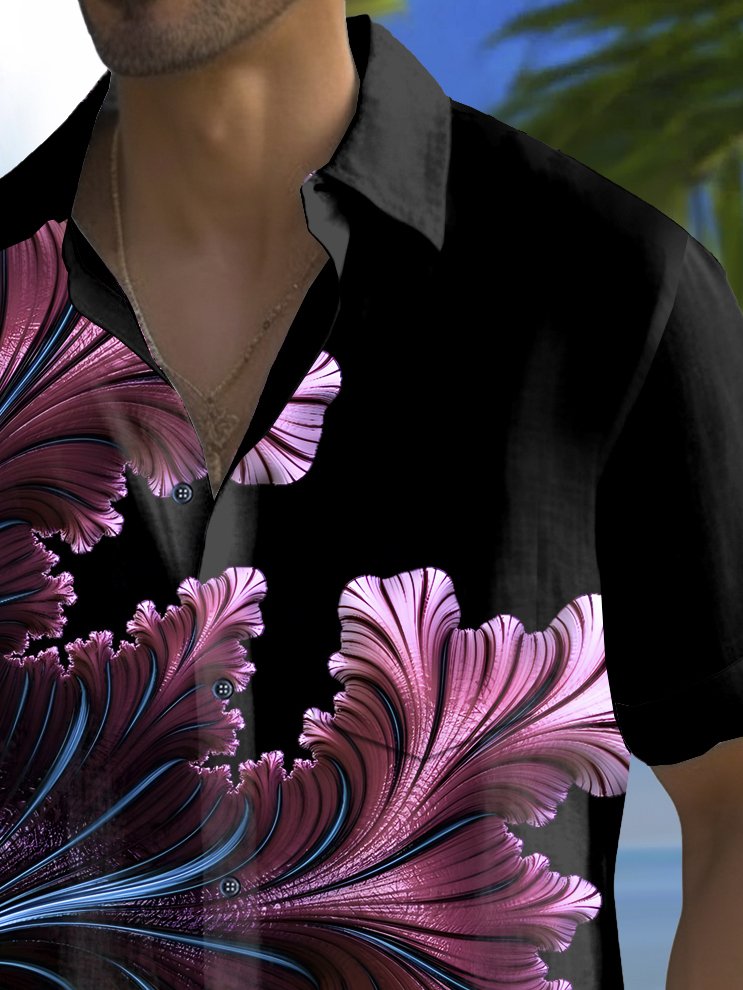 Royaura® Beach Vacation Men's Hawaiian Shirt Gradient Floral Print Pocket Camping Shirt Big Tall