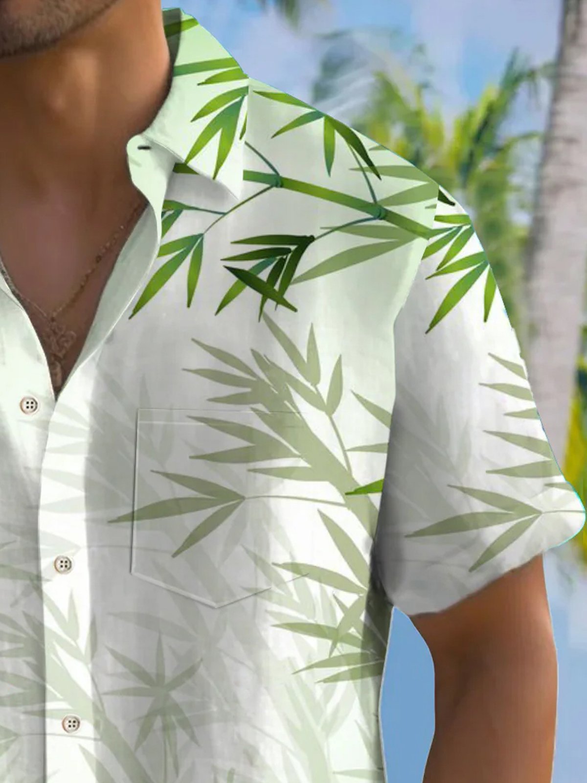 Royaura® Hawaiian Bamboo Gradient 3D Print Men's Button Pocket Short Sleeve Shirt Big & Tall