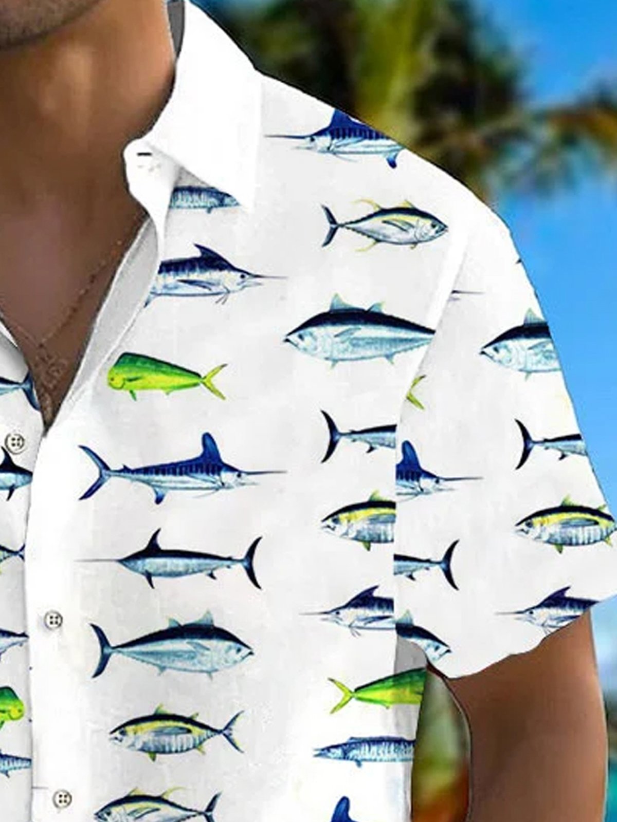 Royaura® Hawaii Sea Life Fish All Over 3D Print Men's Button Pocket Short Sleeve Shirt Big & Tall