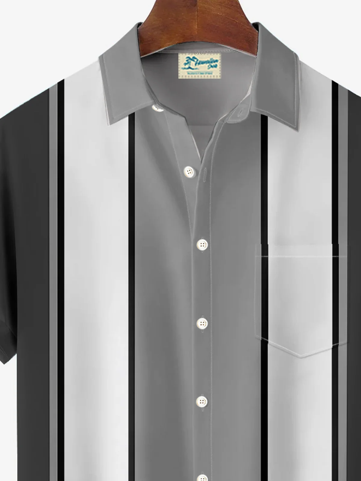 Royaura® Retro Bowling Stripe Contrast Color 3D Print Men's Button Pocket Short Sleeve Shirt Big & Tall