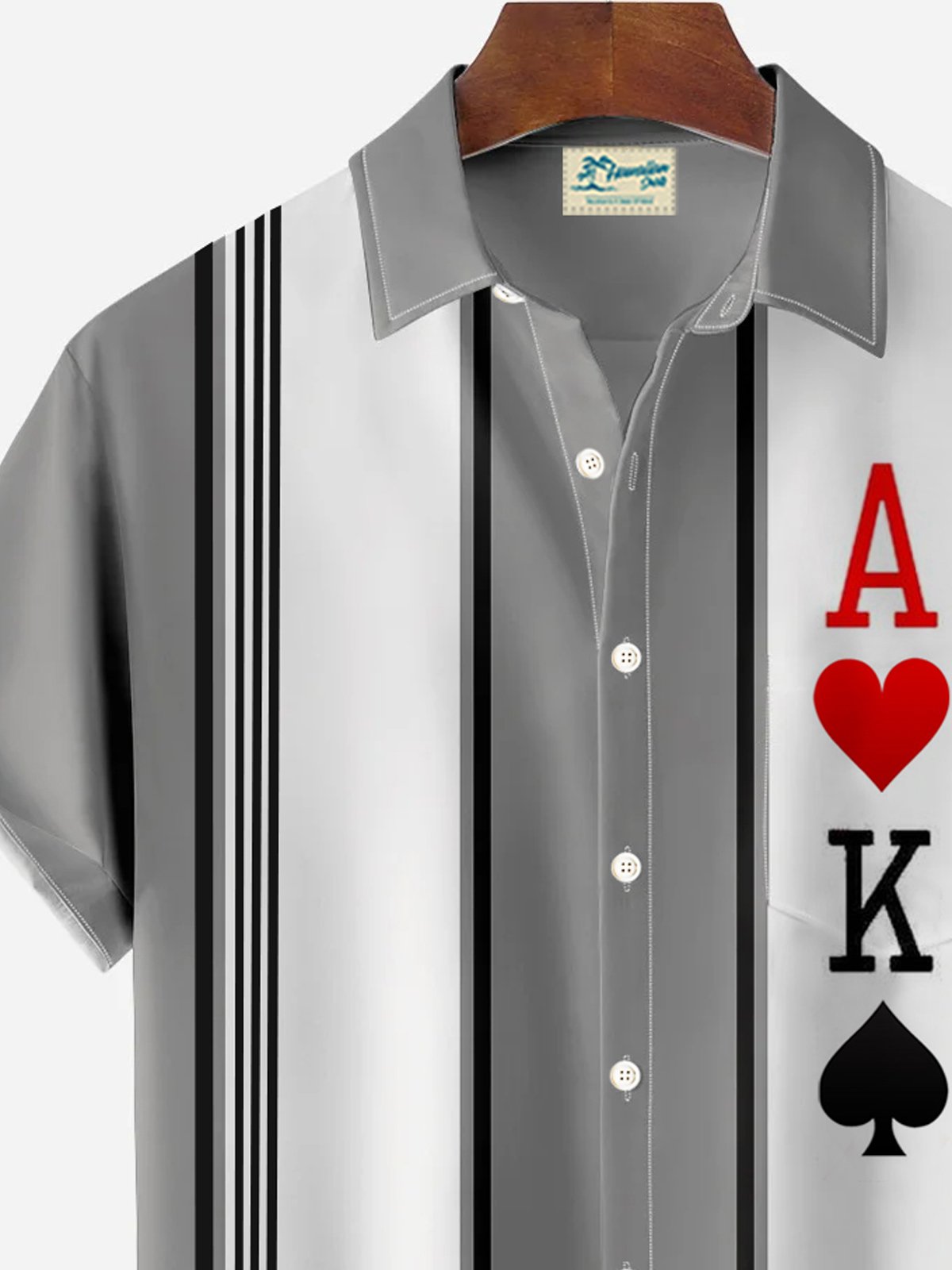 Royaura® Retro Bowling Stripe Poker 3D Print Men's Button Pocket Short Sleeve Shirt Big & Tall