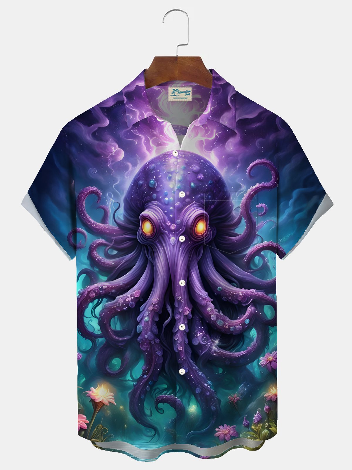 Royaura® Hawaiian Octopus Sea Life 3D Print Men's Button Pocket Short Sleeve Shirt