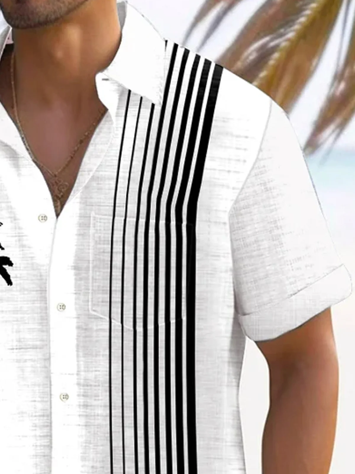 Royaura® Hawaiian Coconut Tree Stripe 3D Print Men's Button Pocket Short Sleeve Shirt Big & Tall