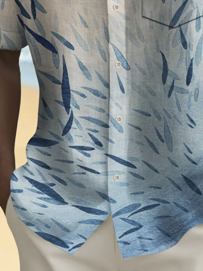 Royaura® Beach Vacation Men's Hawaiian Shirt Fish Print Pocket Camping Shirt Big Tall