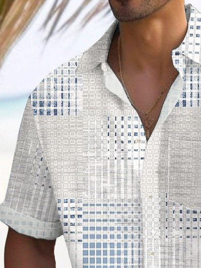 Royaura® Vintage Geometric Texture Print Chest Pocket Men's High Shirt Big Tall