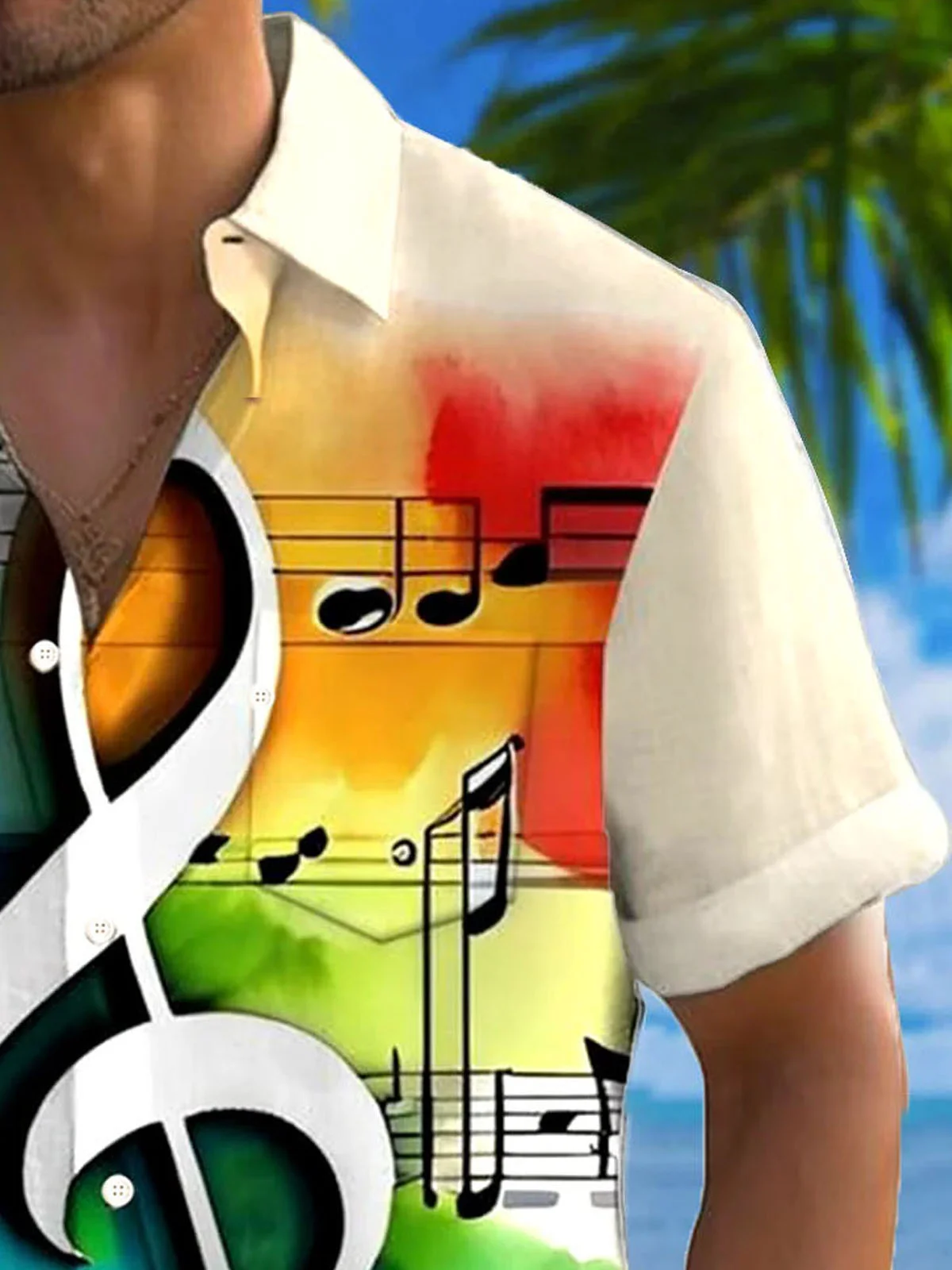 Royaura® Retro Music Note Gradient 3D Print Men's Button Pocket Short Sleeve Shirt Big & Tall