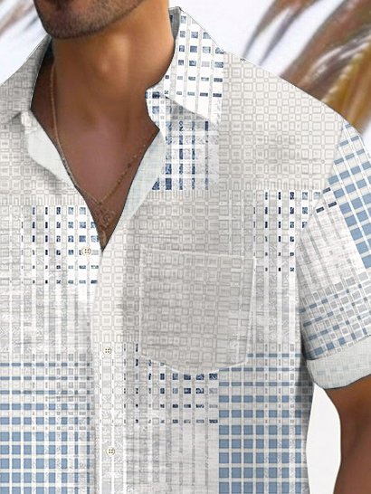 Royaura® Vintage Geometric Texture Print Chest Pocket Men's High Shirt Big Tall