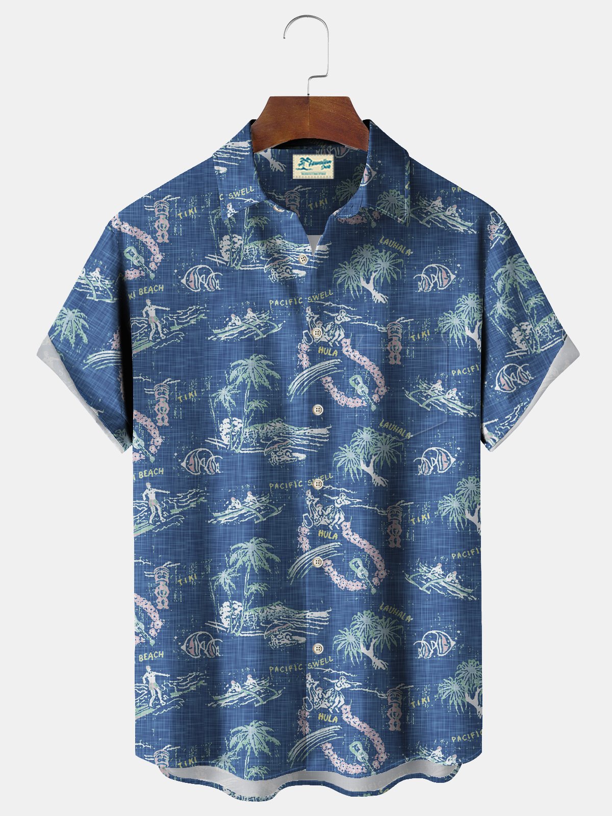Royaura® Men's Hawaiian Shirt Coconut Beach Seersucker Wrinkle-Resistant Pocket Camping Shirt Big Tall