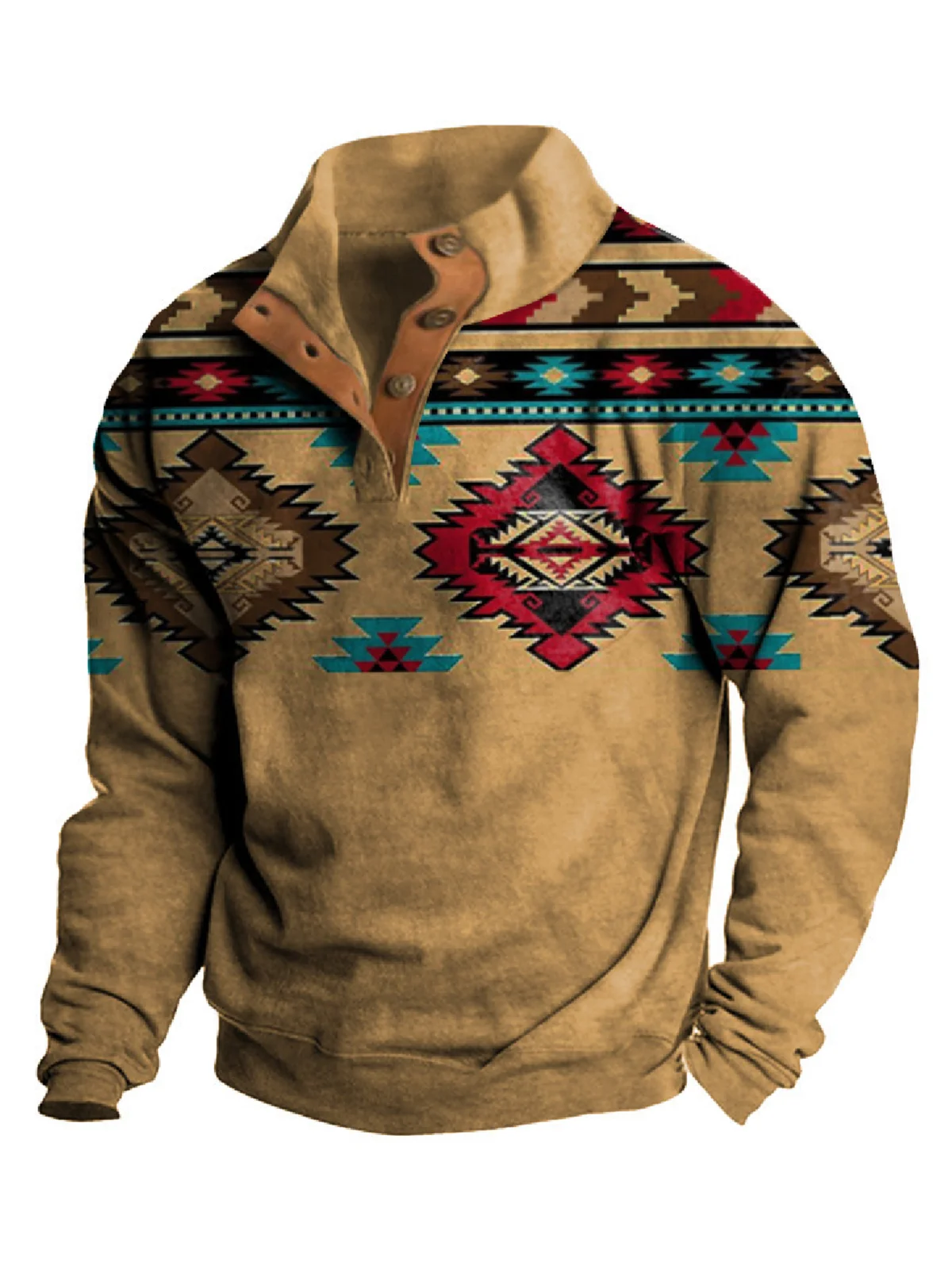 Royaura® Men's Western Ethnic Print Men's Button Stand Collar Sweatshirt