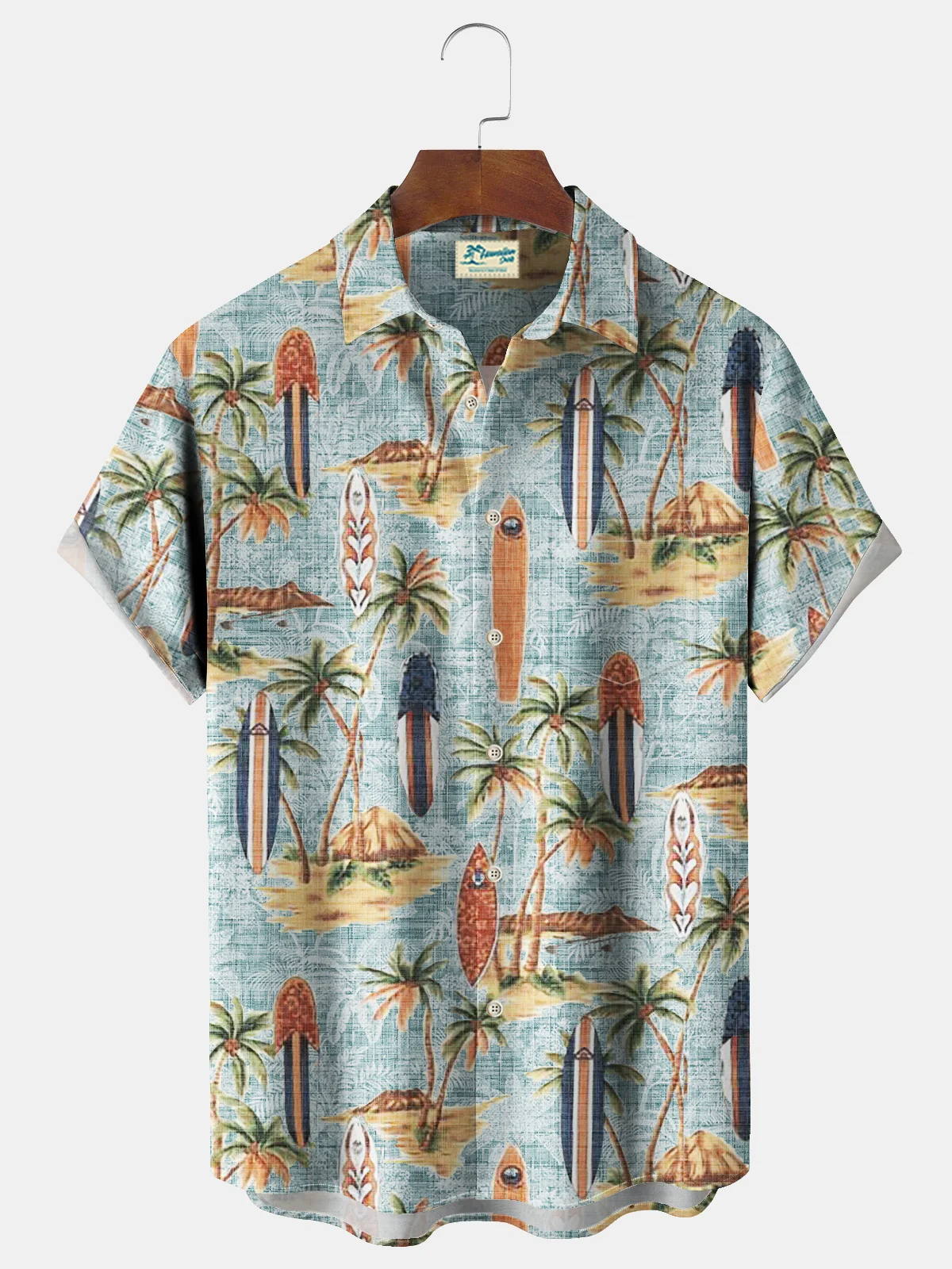 Royaura® Men's Hawaiian Shirt Coconut Tree Surfboard Print Seersucker Anti-Wrinkle Pockets Camping Shirt Big Tall