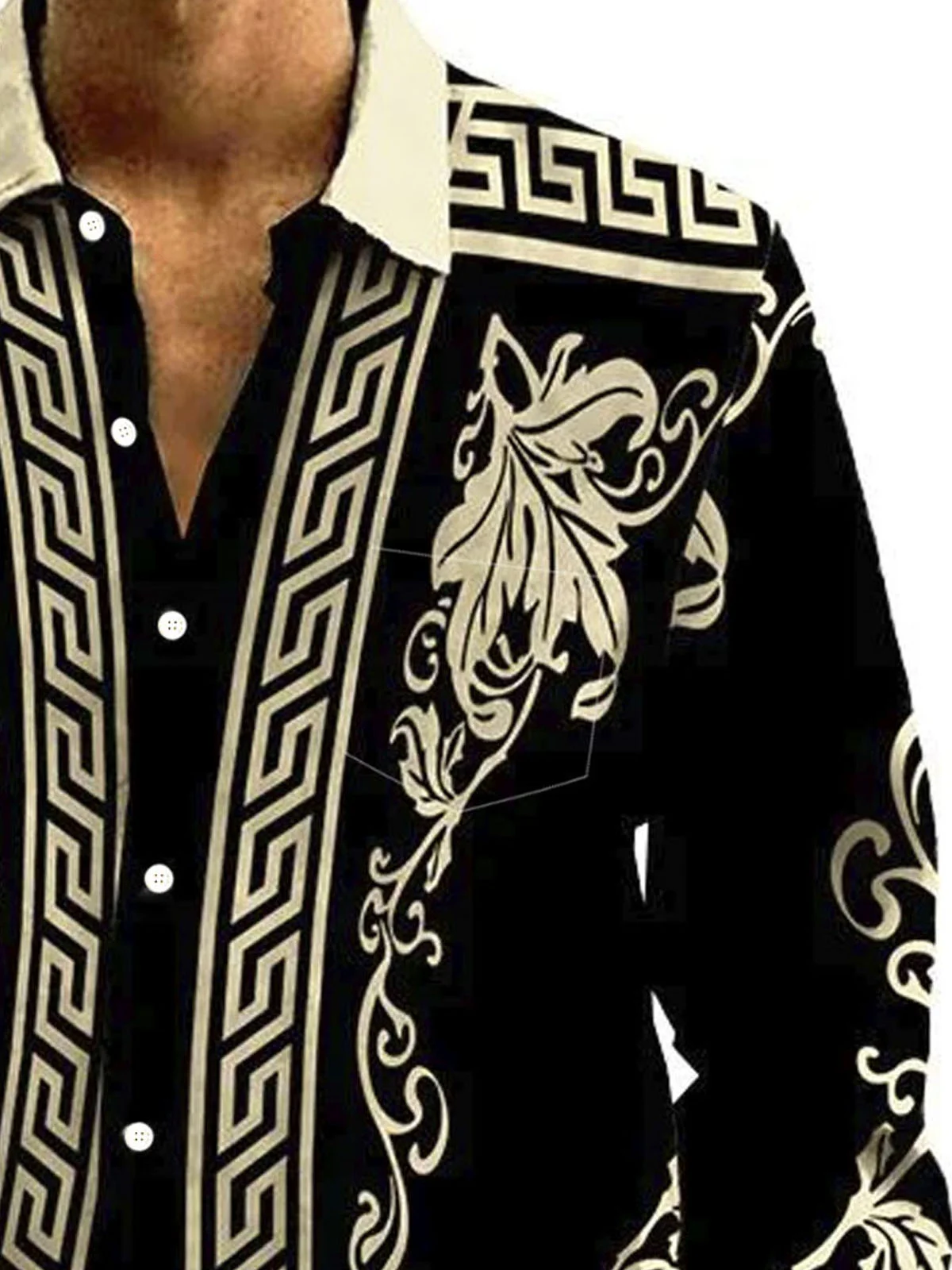 Royaura® Retro Baroque Palace Style Geometric 3D Men's Button Pocket Long Sleeve Shirt Big & Tall