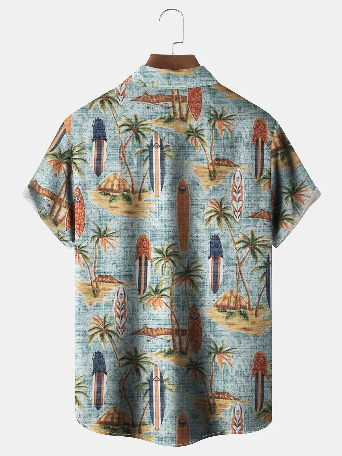 Royaura® Men's Hawaiian Shirt Coconut Tree Surfboard Print Seersucker Anti-Wrinkle Pockets Camping Shirt Big Tall