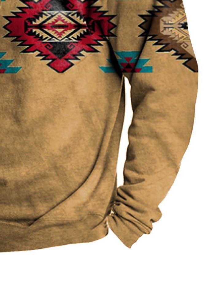 Royaura® Men's Western Ethnic Print Men's Button Stand Collar Sweatshirt