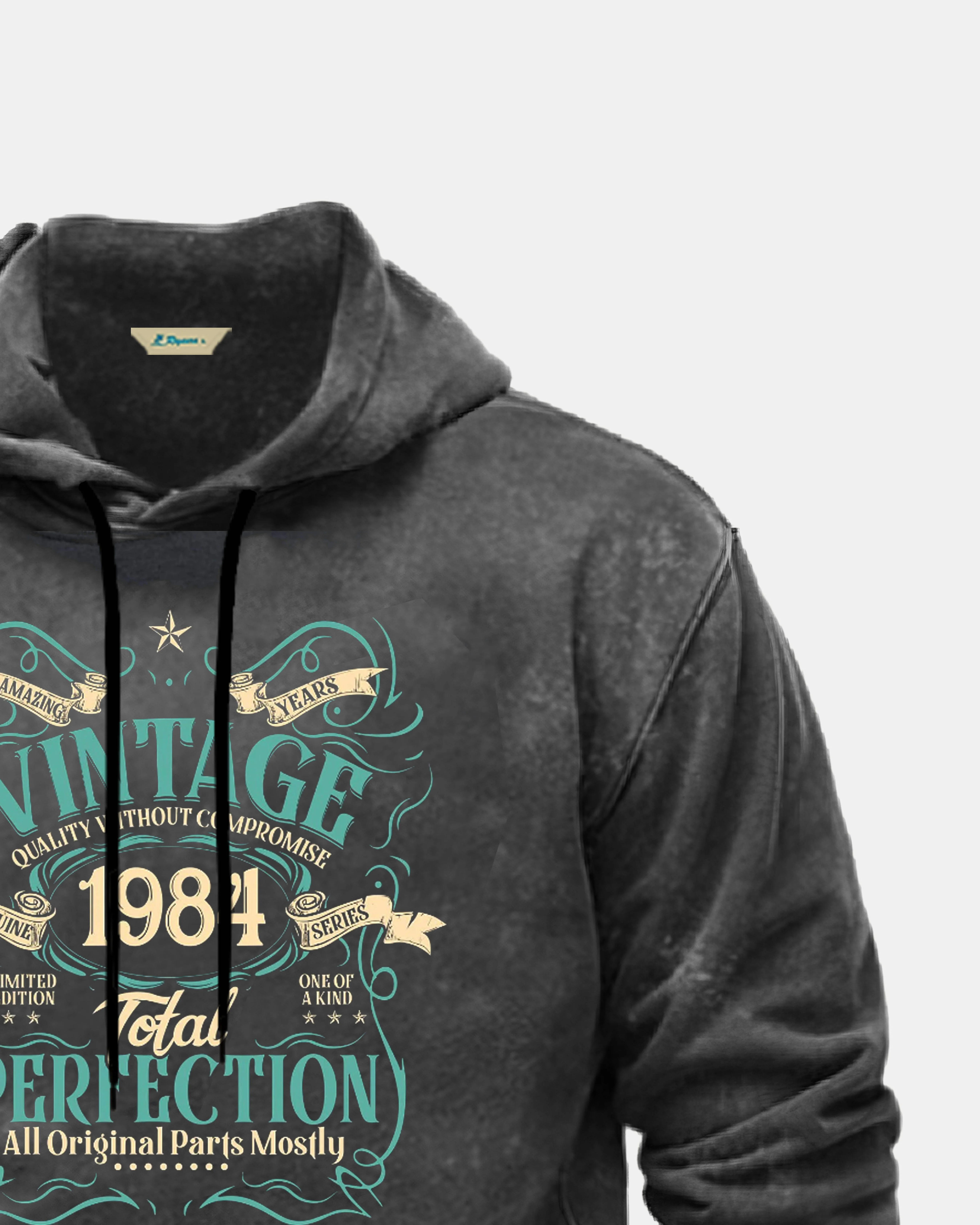 Royaura®Retro Years Old 40th Birthday Celebration Gifts 1984 Limited Edition Total Perfection Men's Hooded Drawstring Long Sleeve Sweatshirt