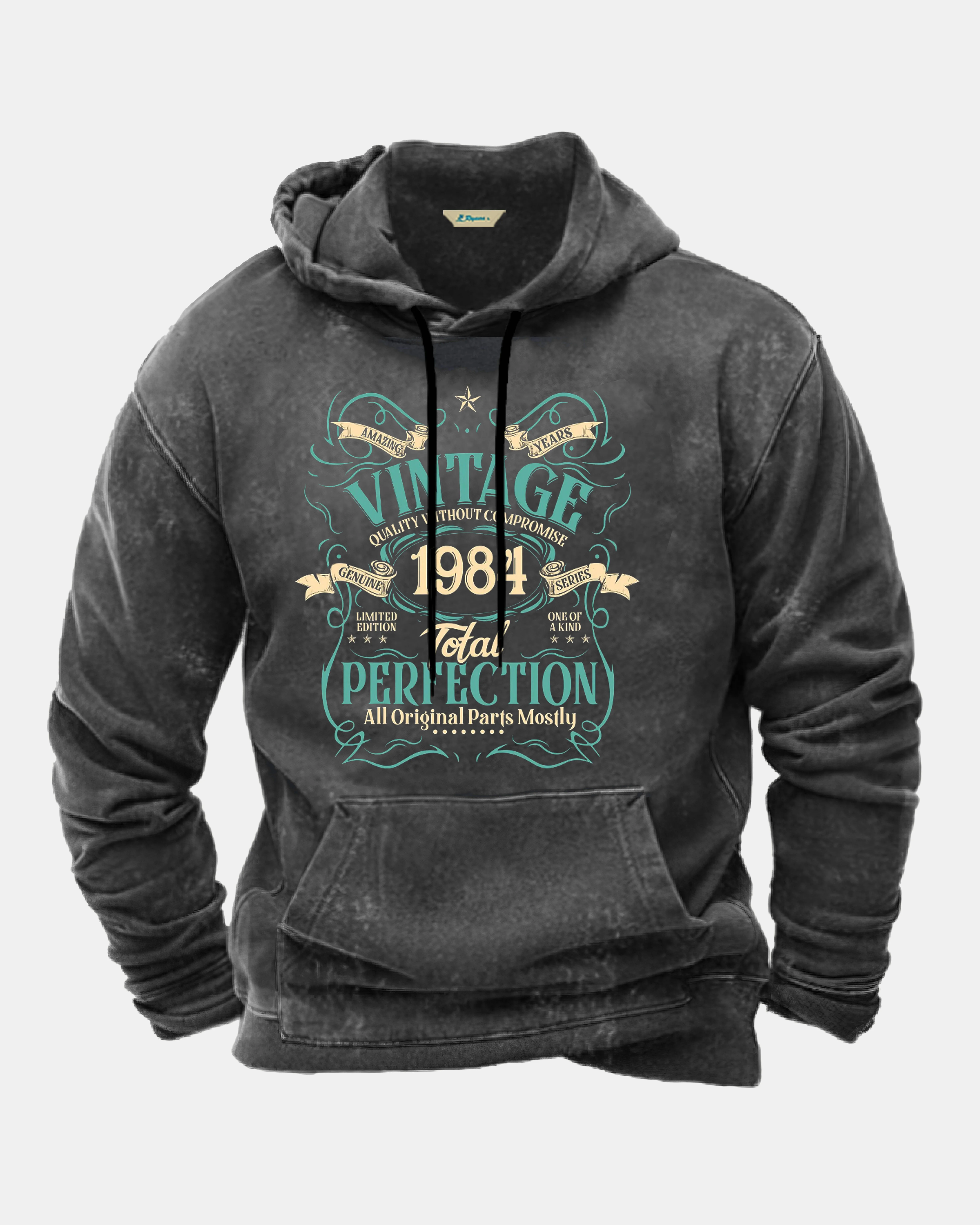 Royaura®Retro Years Old 40th Birthday Celebration Gifts 1984 Limited Edition Total Perfection Men's Hooded Drawstring Long Sleeve Sweatshirt