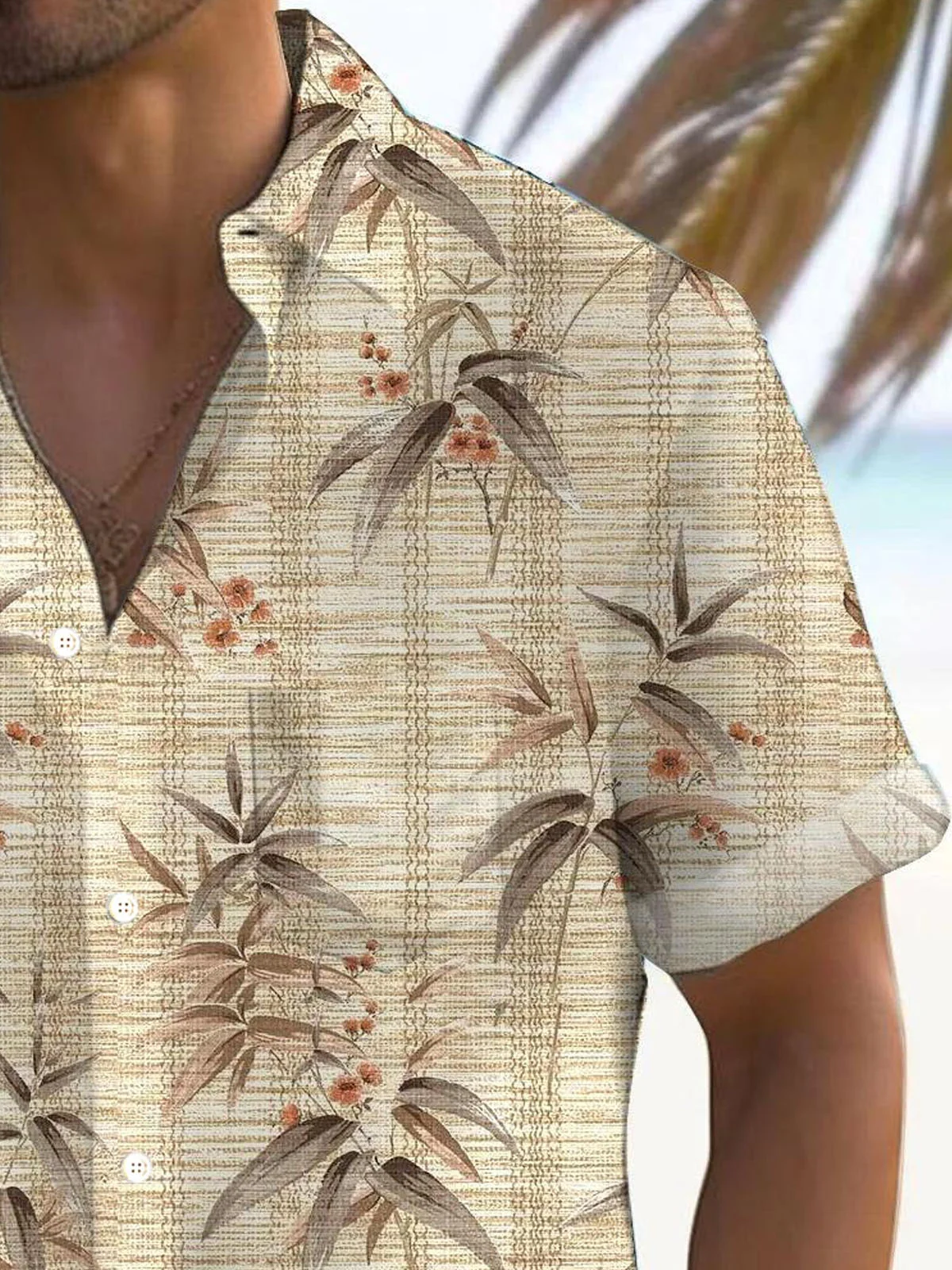 Royaura® Hawaiian Coconut Tree Texture 3D Print Men's Button Pocket Short Sleeve Shirt Big & Tall