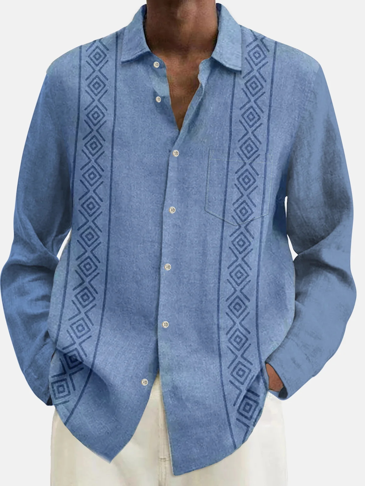 Royaura® 60's Vintage Men's Guayabera Print Button Down Long Sleeve Shirt Big Tall