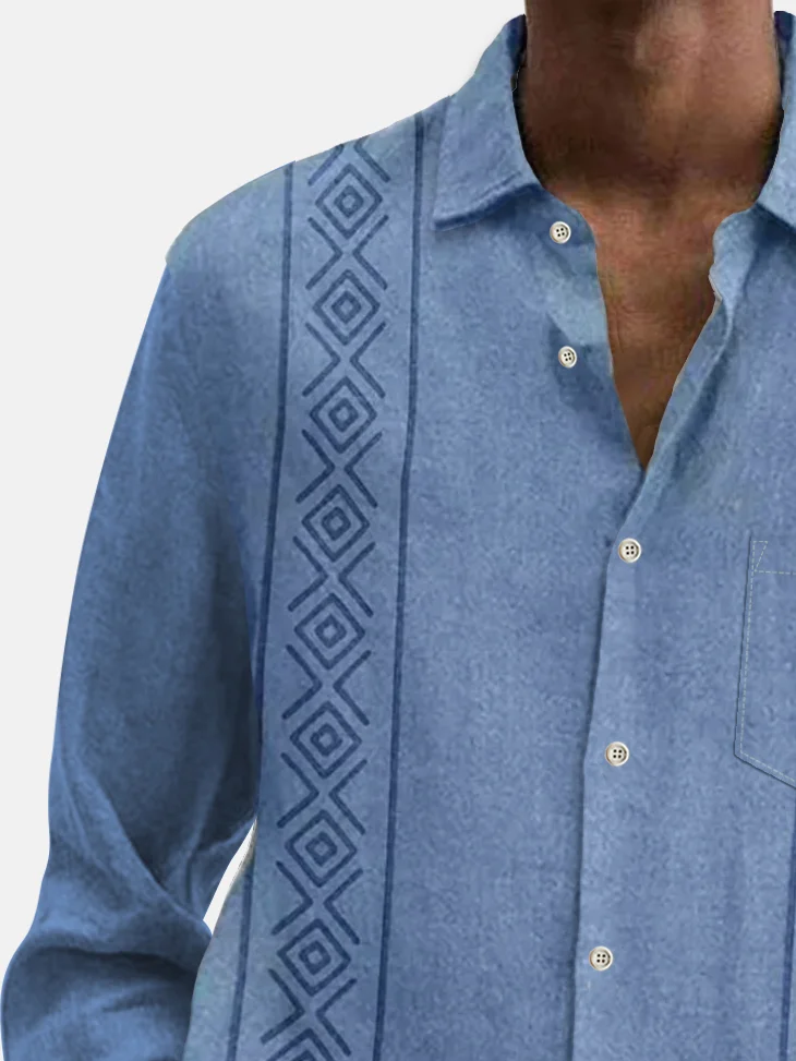 Royaura® 60's Vintage Men's Guayabera Print Button Down Long Sleeve Shirt Big Tall