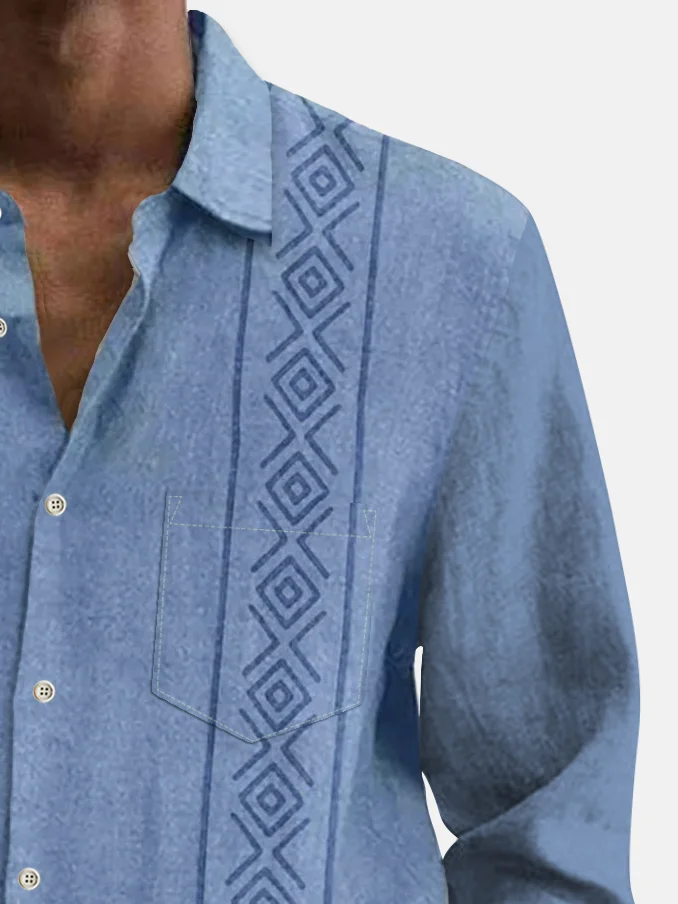 Royaura® 60's Vintage Men's Guayabera Print Button Down Long Sleeve Shirt Big Tall