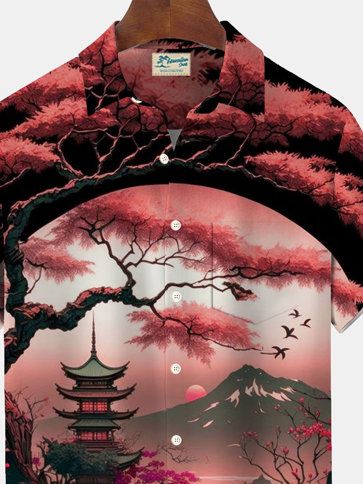 Royaura® Retro Ukiyoe Plum Blossom Scenery 3D Print Men's Button Pocket Short Sleeve Shirt Big & Tall