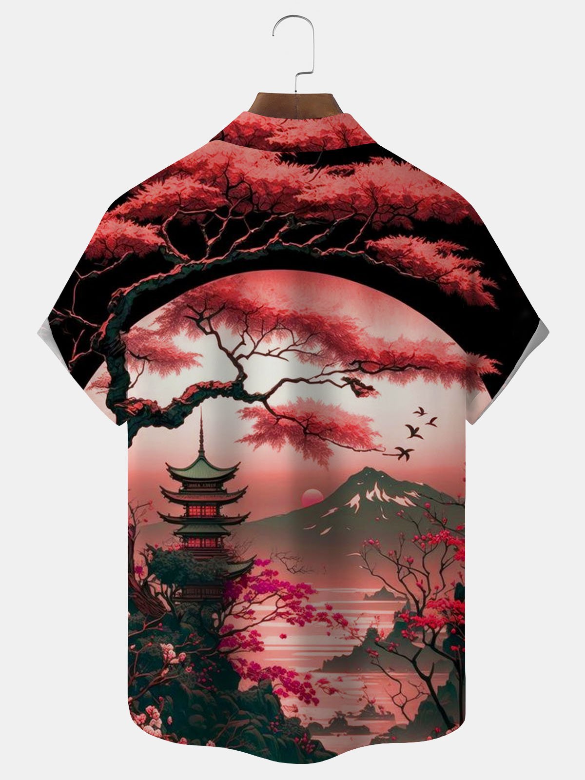 Royaura® Retro Ukiyoe Plum Blossom Scenery 3D Print Men's Button Pocket Short Sleeve Shirt Big & Tall