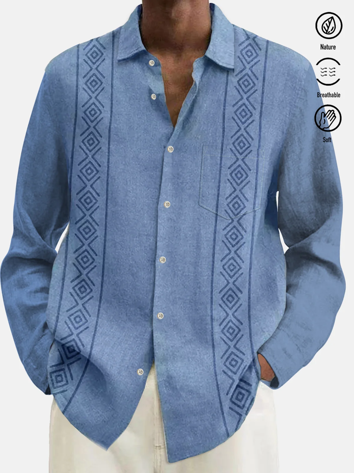 Royaura® 60's Vintage Men's Guayabera Print Button Down Long Sleeve Shirt Big Tall