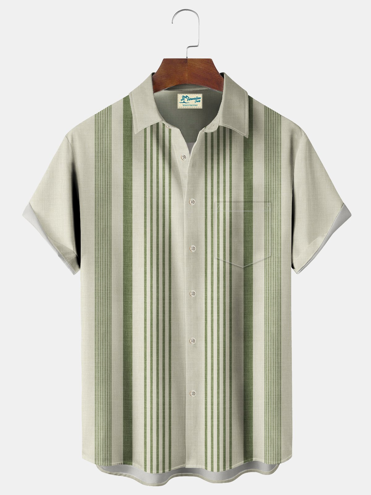 Royaura® Vintage Bowling Stripe Print Chest Pocket Men's High Shirt Big Tall