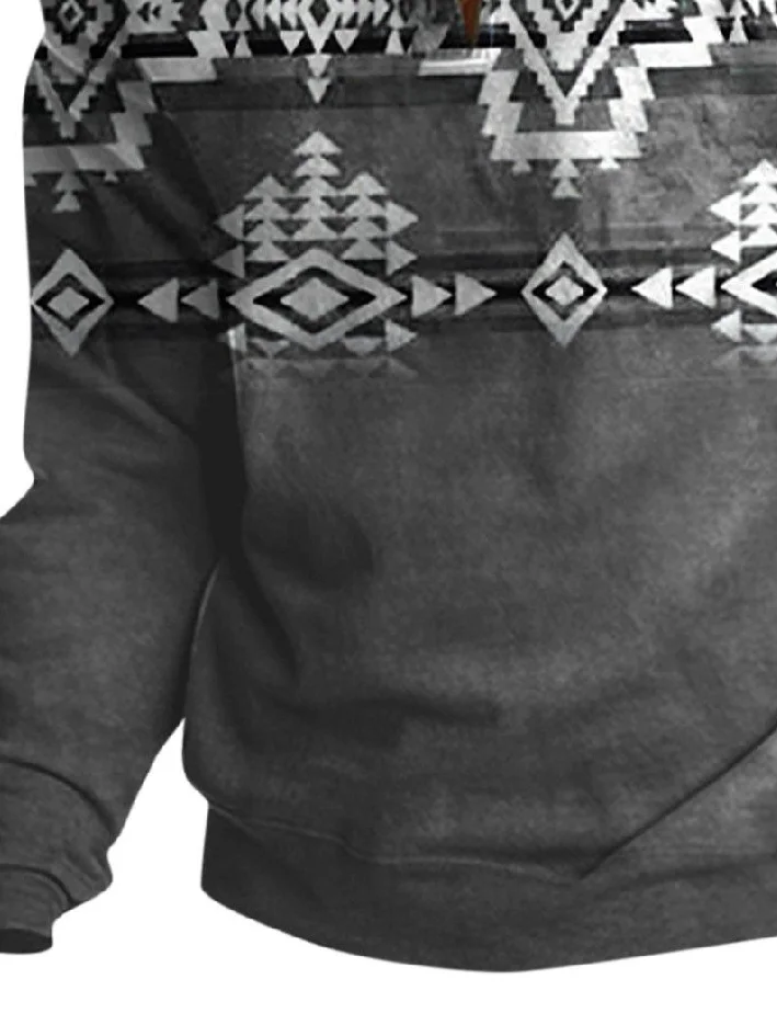 Royaura® Men's Western Ethnic Print Men's Button Stand Collar Sweatshirt