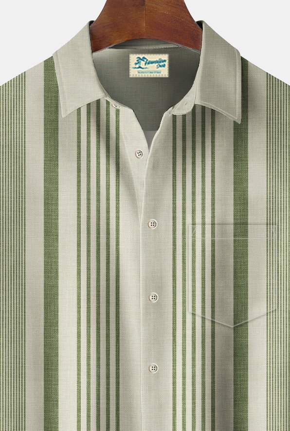 Royaura® Vintage Bowling Stripe Print Chest Pocket Men's High Shirt Big Tall