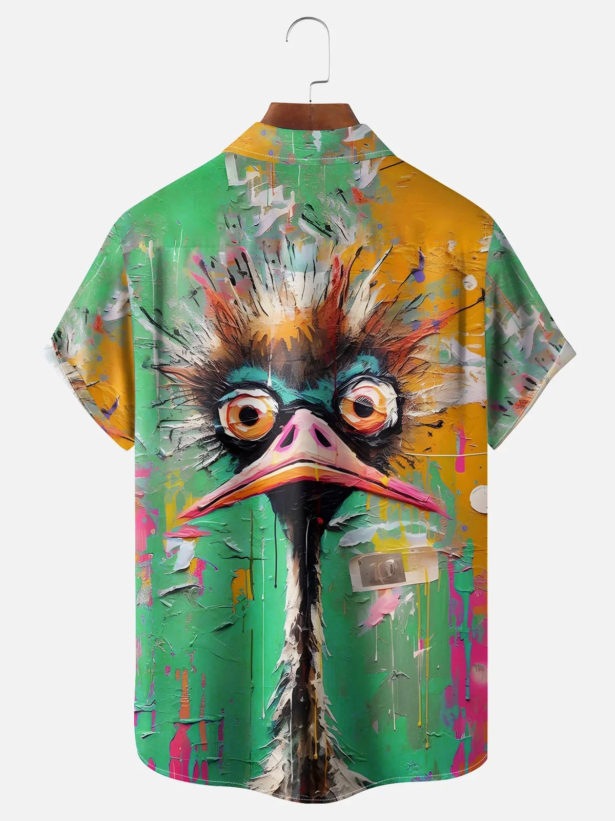 Royaura® Retro Abstract Art Ostrich Turkey Oil Painting 3D Print Men's Button Pocket Short Sleeve Shirt Big & Tall