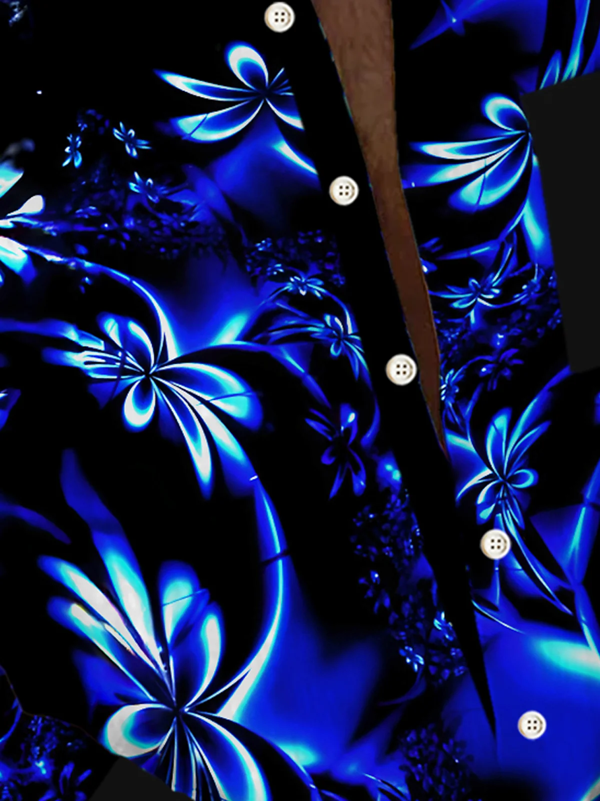 Royaura® Retro Blue Gradient Floral 3D Digital Print Men's Button Pocket Long Sleeve Shirt Big & Tall