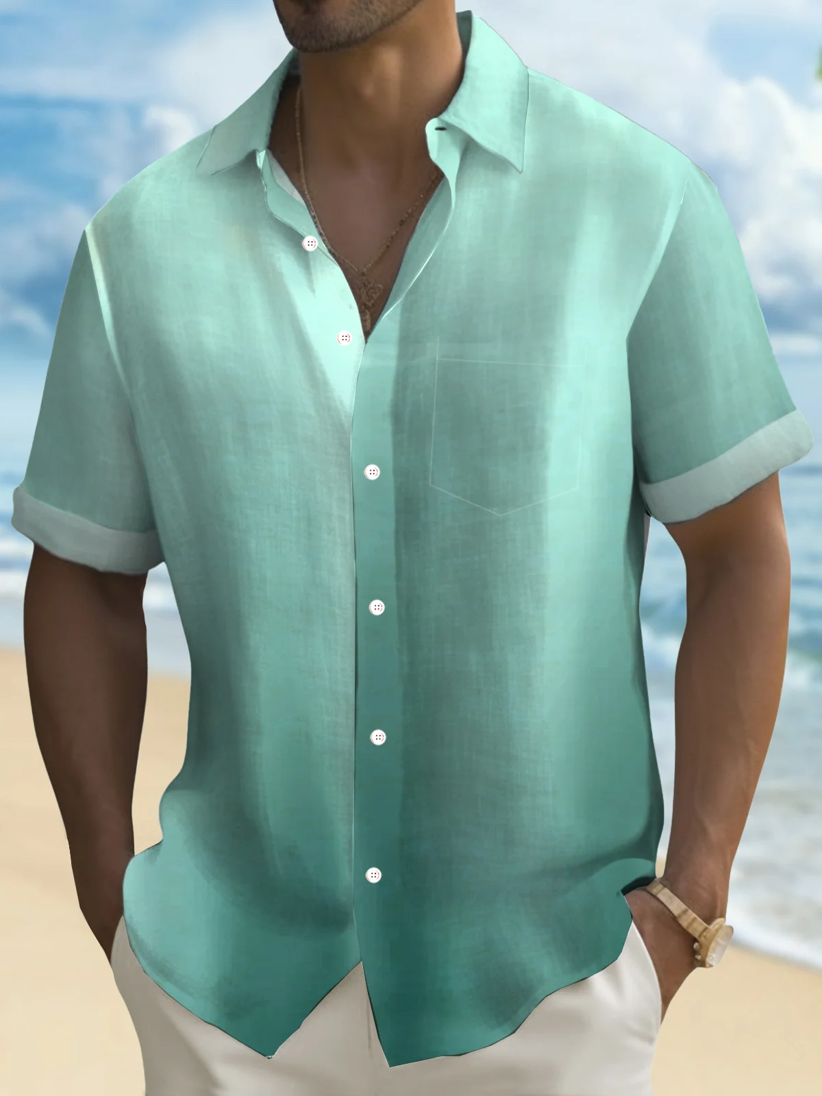 Royaura® Hawaiian Gradient 3D Print Men's Button Pocket Hawaiian Short Sleeve Shirt Big & Tall