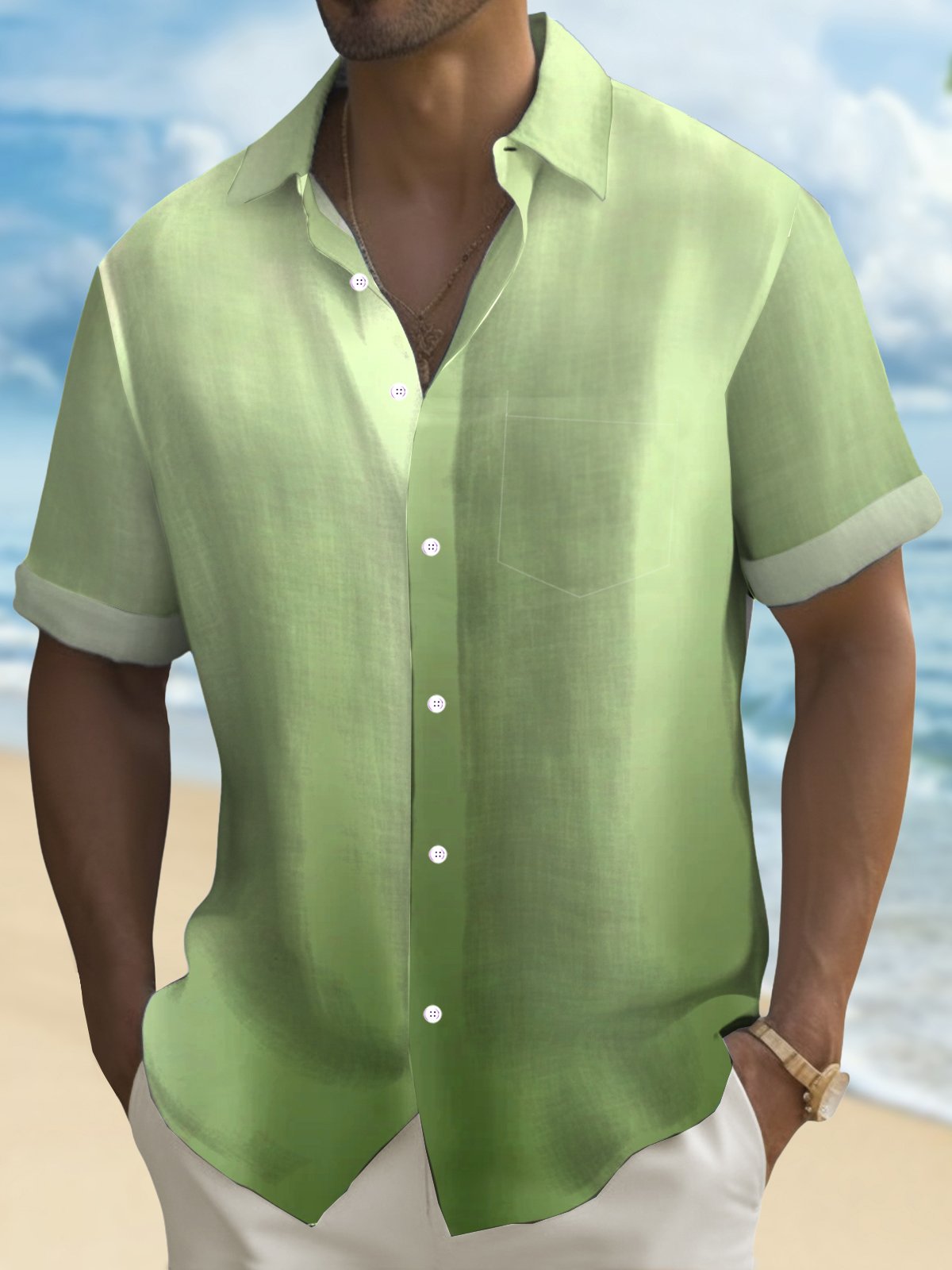 Royaura® Hawaiian Gradient 3D Print Men's Button Pocket Hawaiian Short Sleeve Shirt Big & Tall