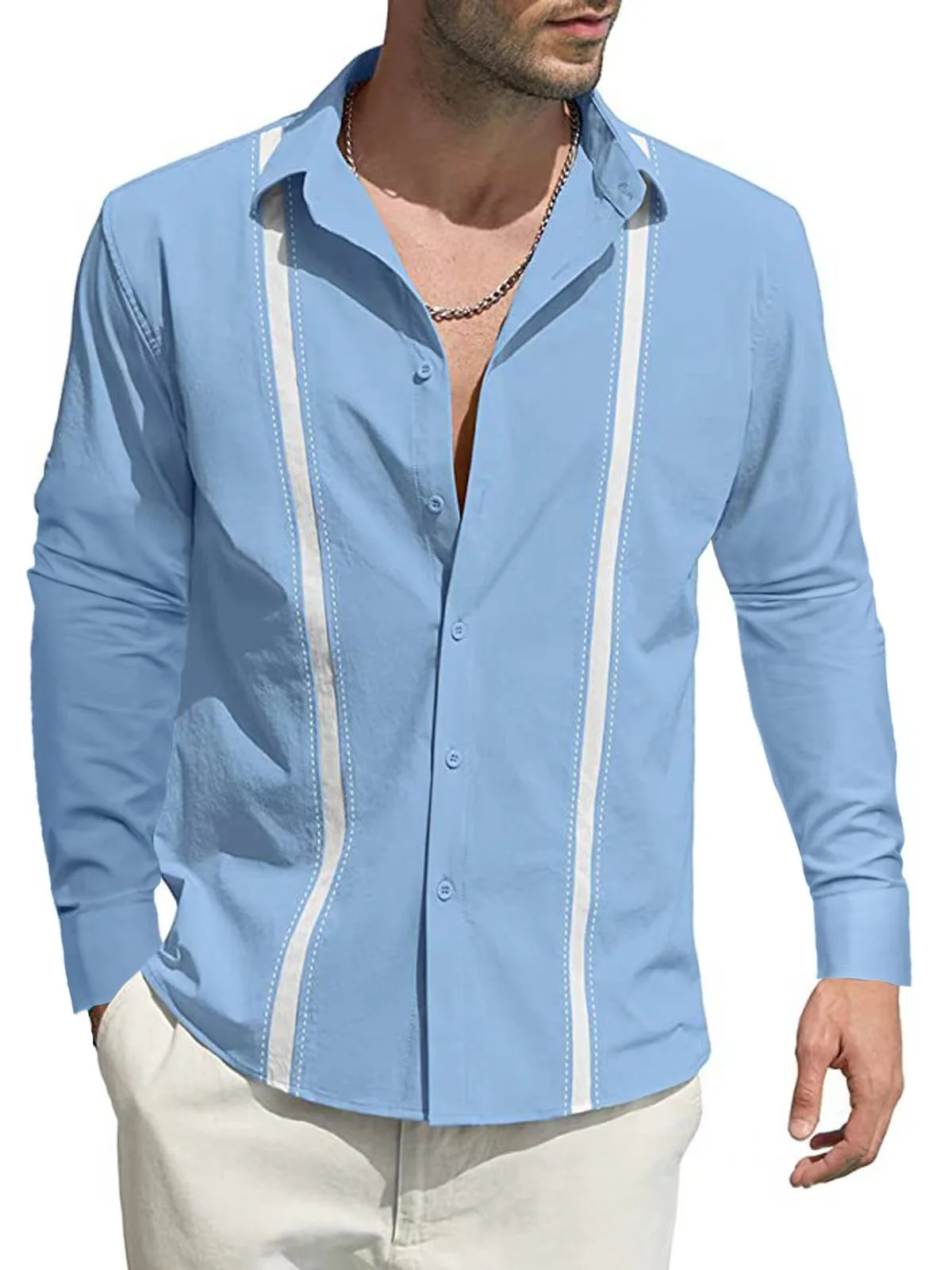 Royaura® Vintage Men's Guayabera Print Button Down Long Sleeve Shirt Big Tall