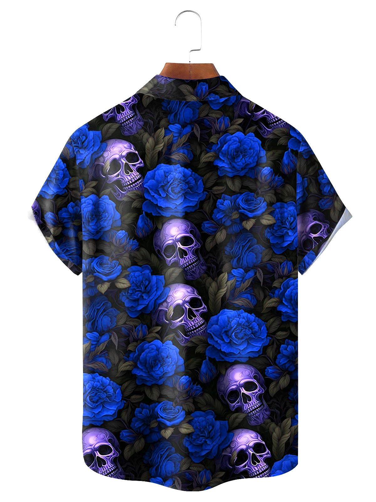 Royaura® Retro Skull Flower 3D Digital Print Men's Button Pocket Short Sleeve Shirt Big & Tall