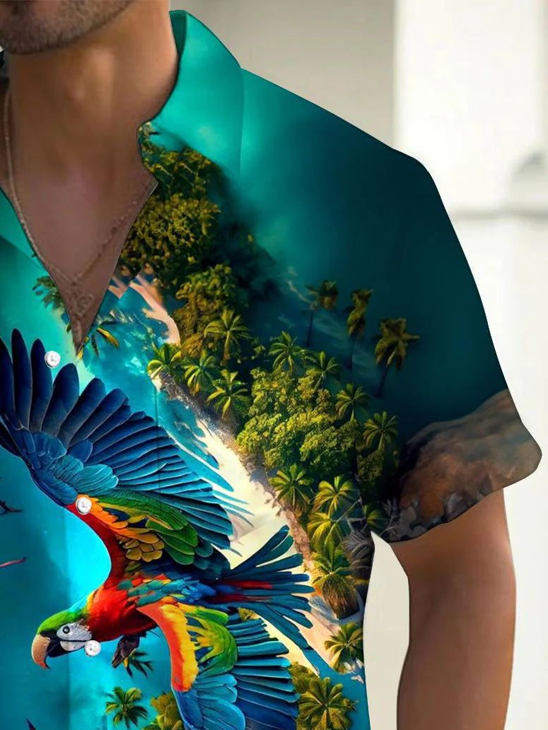 Royaura® Beach Vacation Men's Hawaiian Shirt Parrot Print Pocket Camping Shirt Big Tall