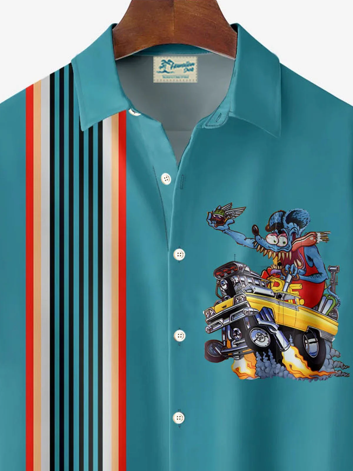 Royaura® Retro Bowling Cartoon 3D Digital Print Men's Button Pocket Short Sleeve Shirt Big & Tall