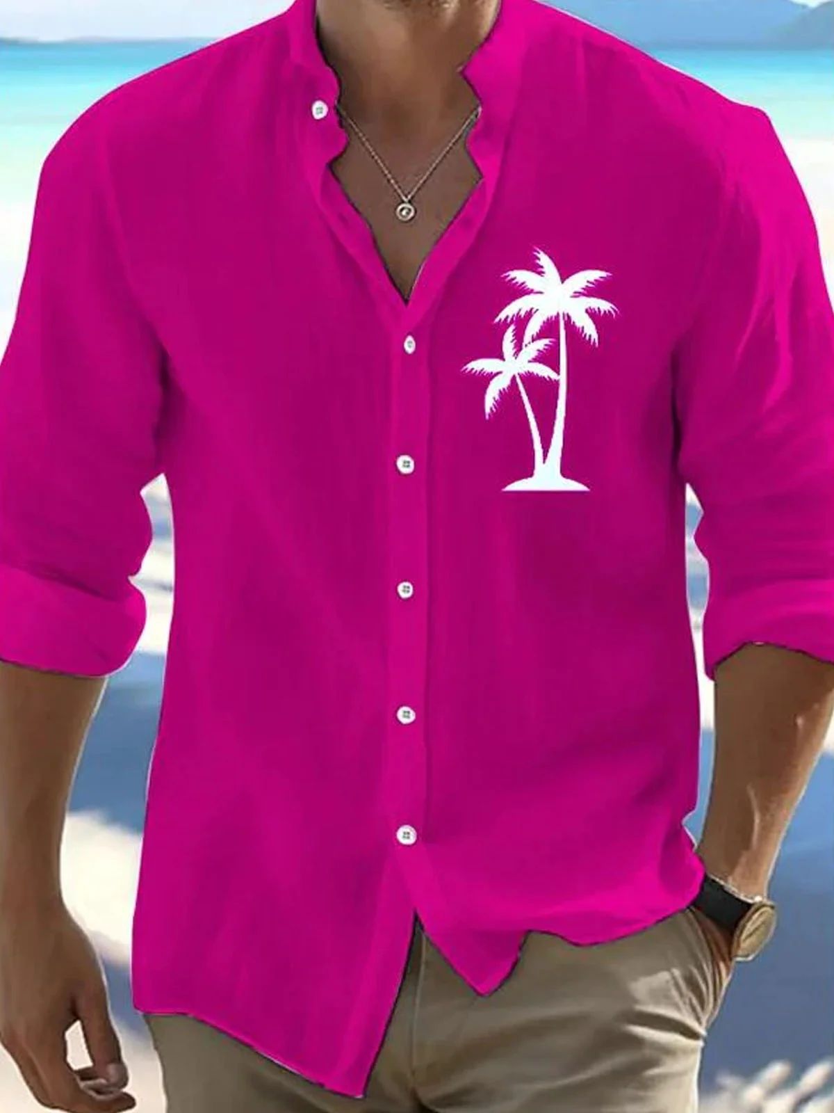 Royaura® Hawaiian Coconut Tree 3D Digital Print Men's Button Pocket Long Sleeve Shirt Big & Tall