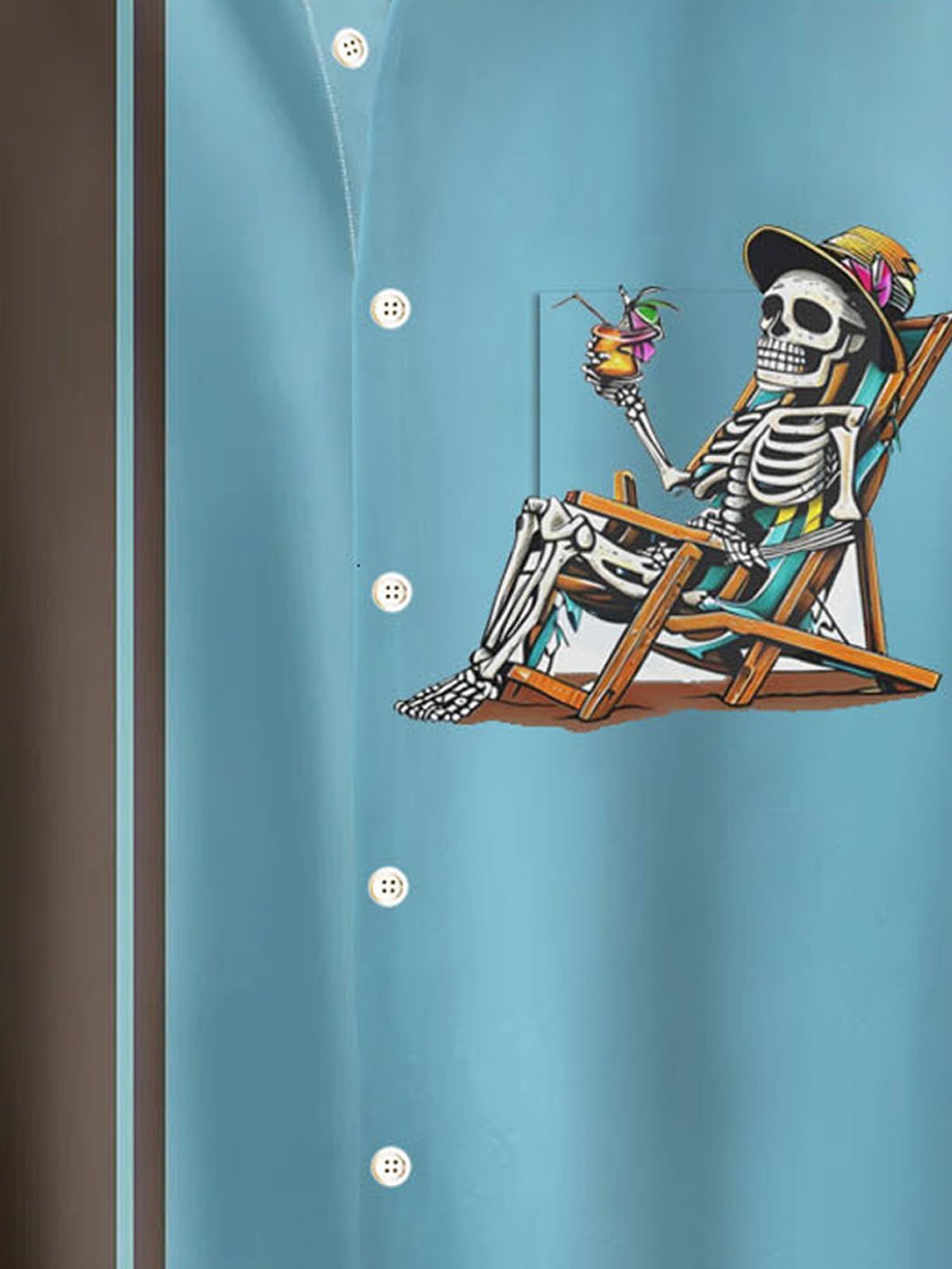 Royaura® Retro Bowling Skull 3D Digital Print Men's Button Pocket Short Sleeve Shirt Big & Tall