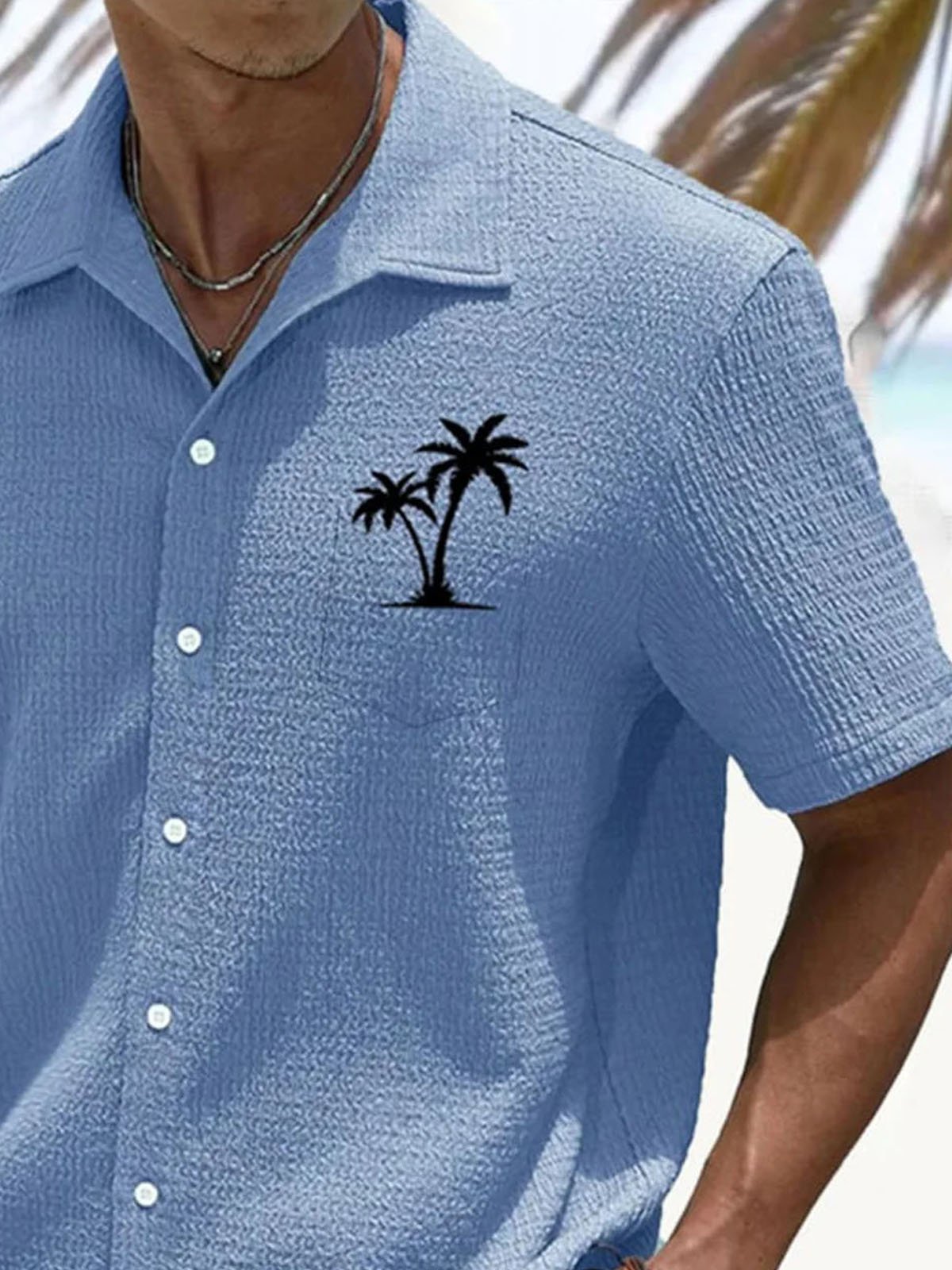 Royaura® Hawaiian Coconut Tree Puff Crepe 3D Digital Print Men's Button Pocket Short Sleeve Shirt Big & Tall