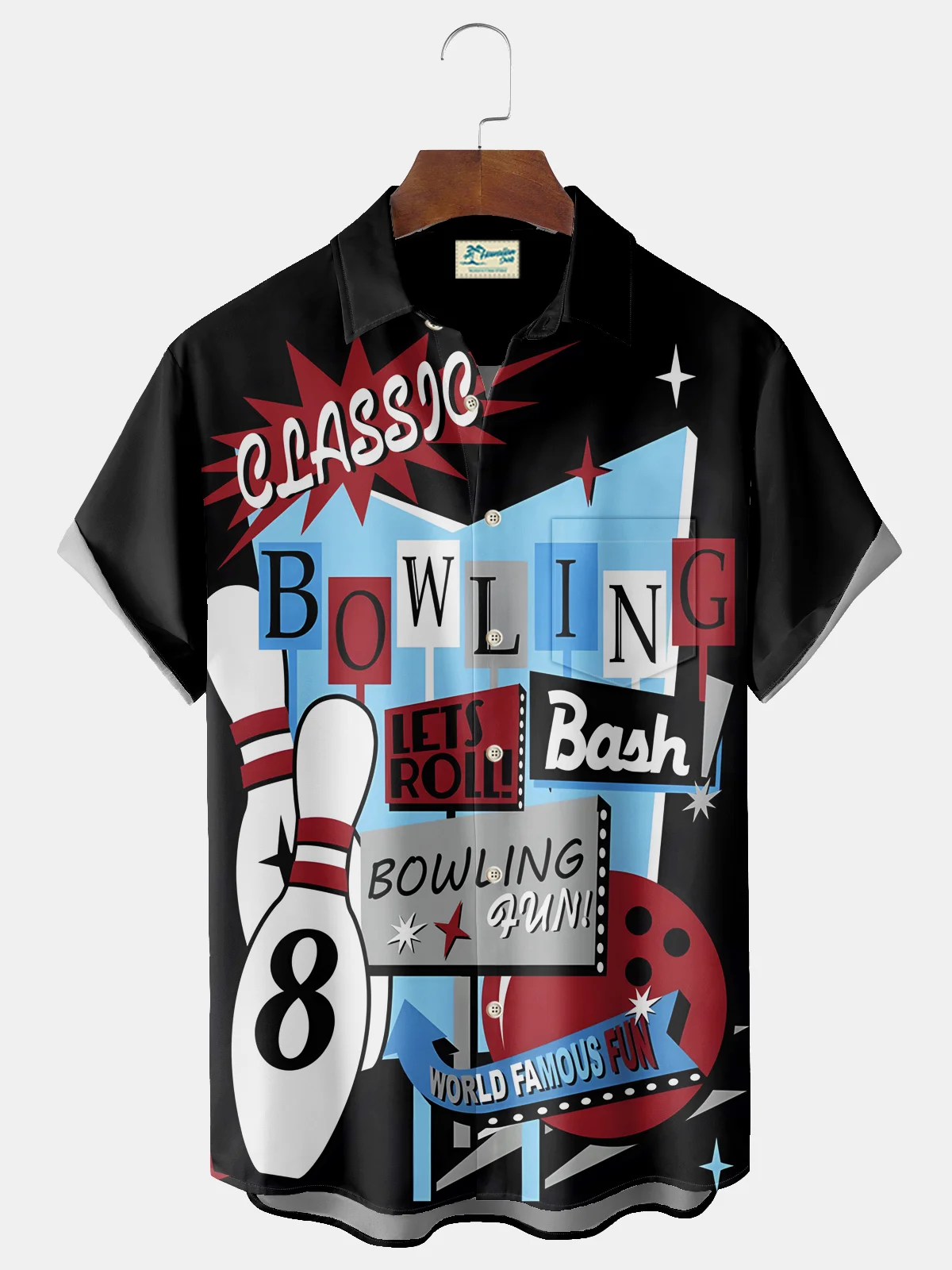 Royaura® Vintage Bowling Printed Chest Pocket Shirt Plus Size Men's Shirt Big Tall