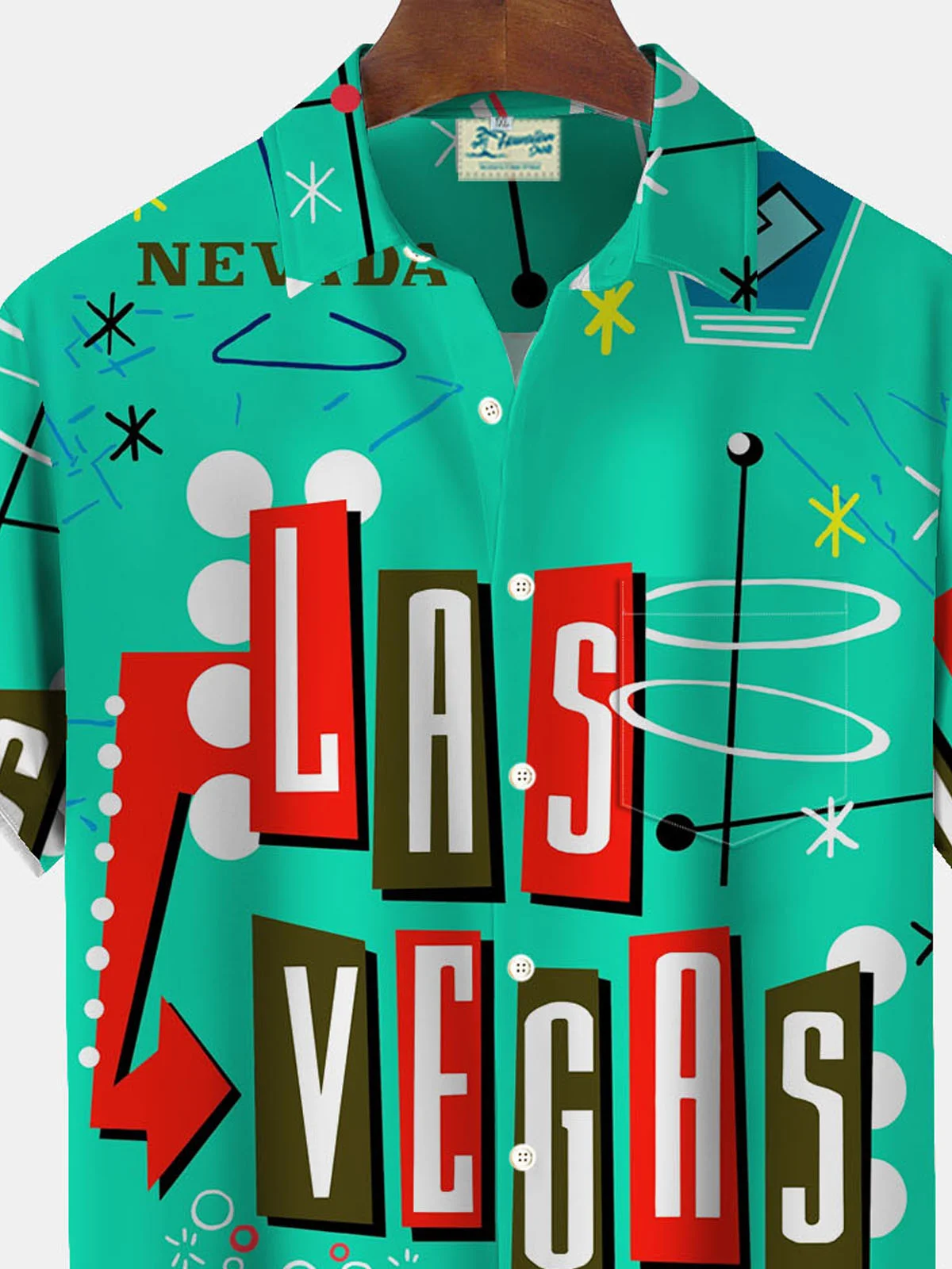 Royaura® Retro Geometric Las Vegas Cocktail 3D Digital Print Men's Button Pocket Short Sleeve Shirt Big & Tall